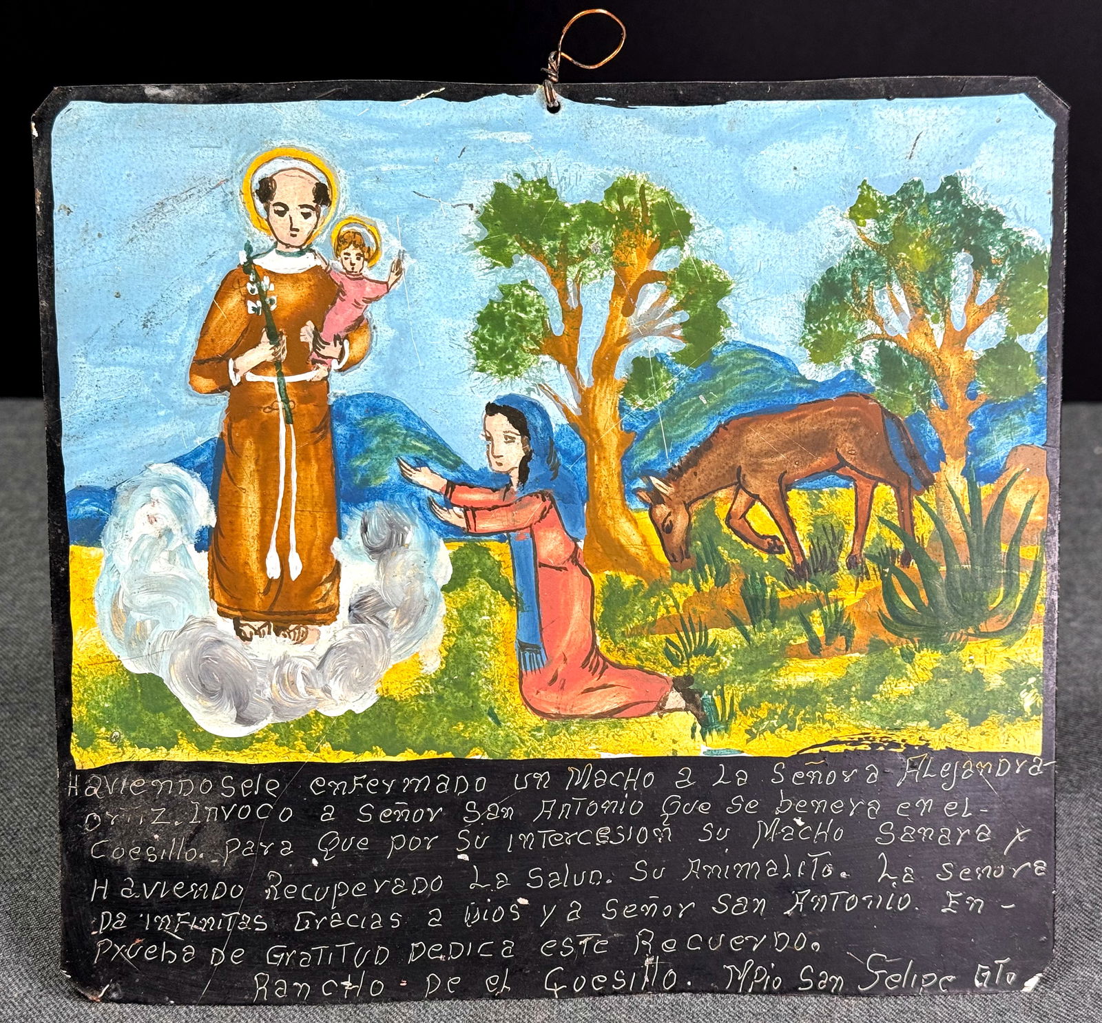 Vintage Mexican Retablo Ex Voto Religious Folk Art Hand Painting on Tin Saint Anthony (1 of 6)