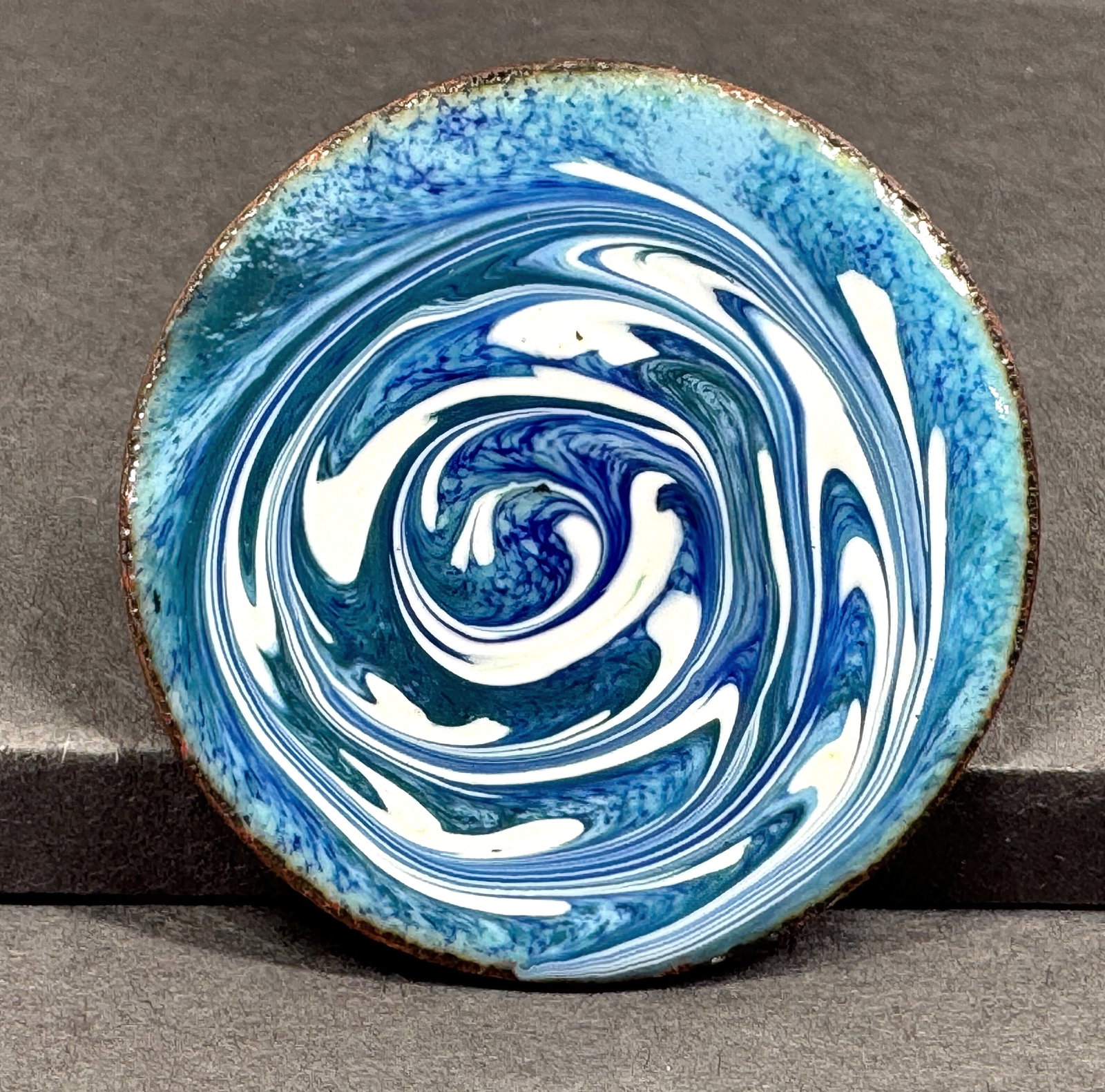 Vintage MCM double sided enamel copper pin brooch. (1 of 5)