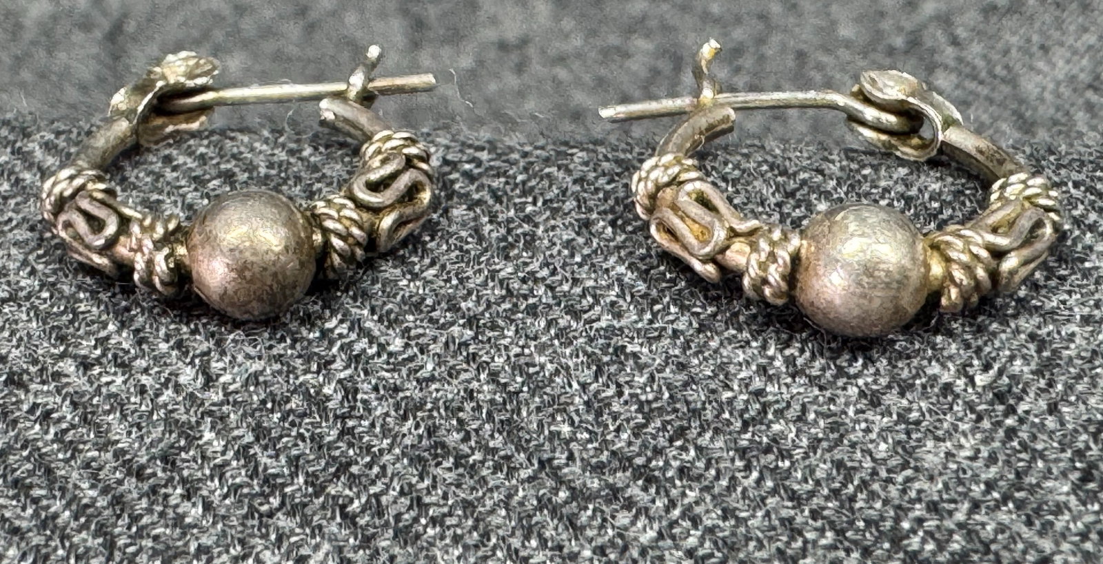 Vintage ethnic style sterling silver hoop pierced earrings (1 of 5)