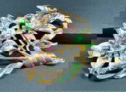 Vintage Frey Gray open back rose crystals enamel flowers bouquet golden pot metal large pin brooch