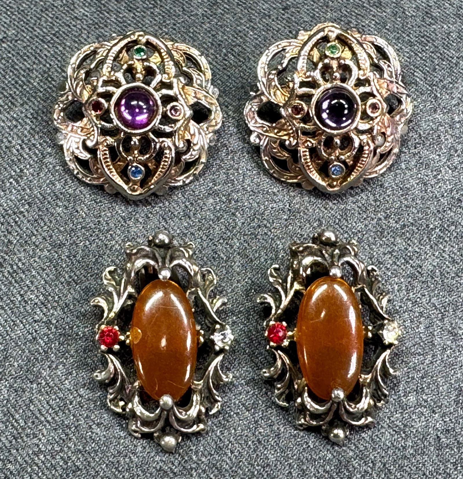 Vintage assorted jeweled goldtone stud & clip on earrings (1 of 7)