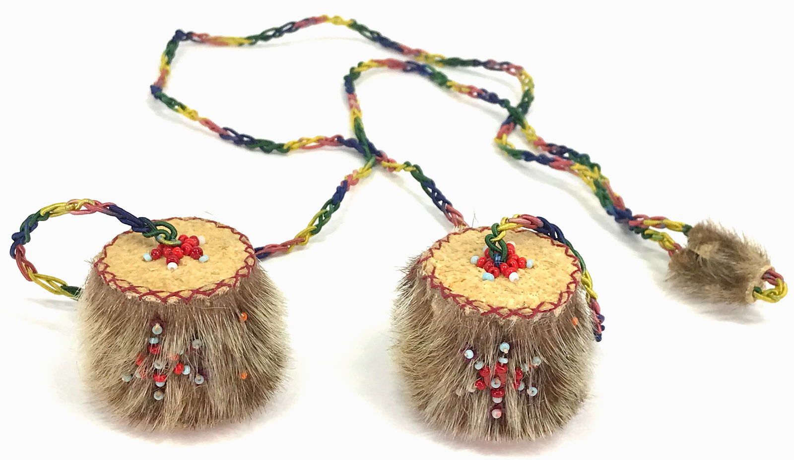 Vintage Eskimo Yo-yo. Fur, leather, beads, cord. (1 of 9)