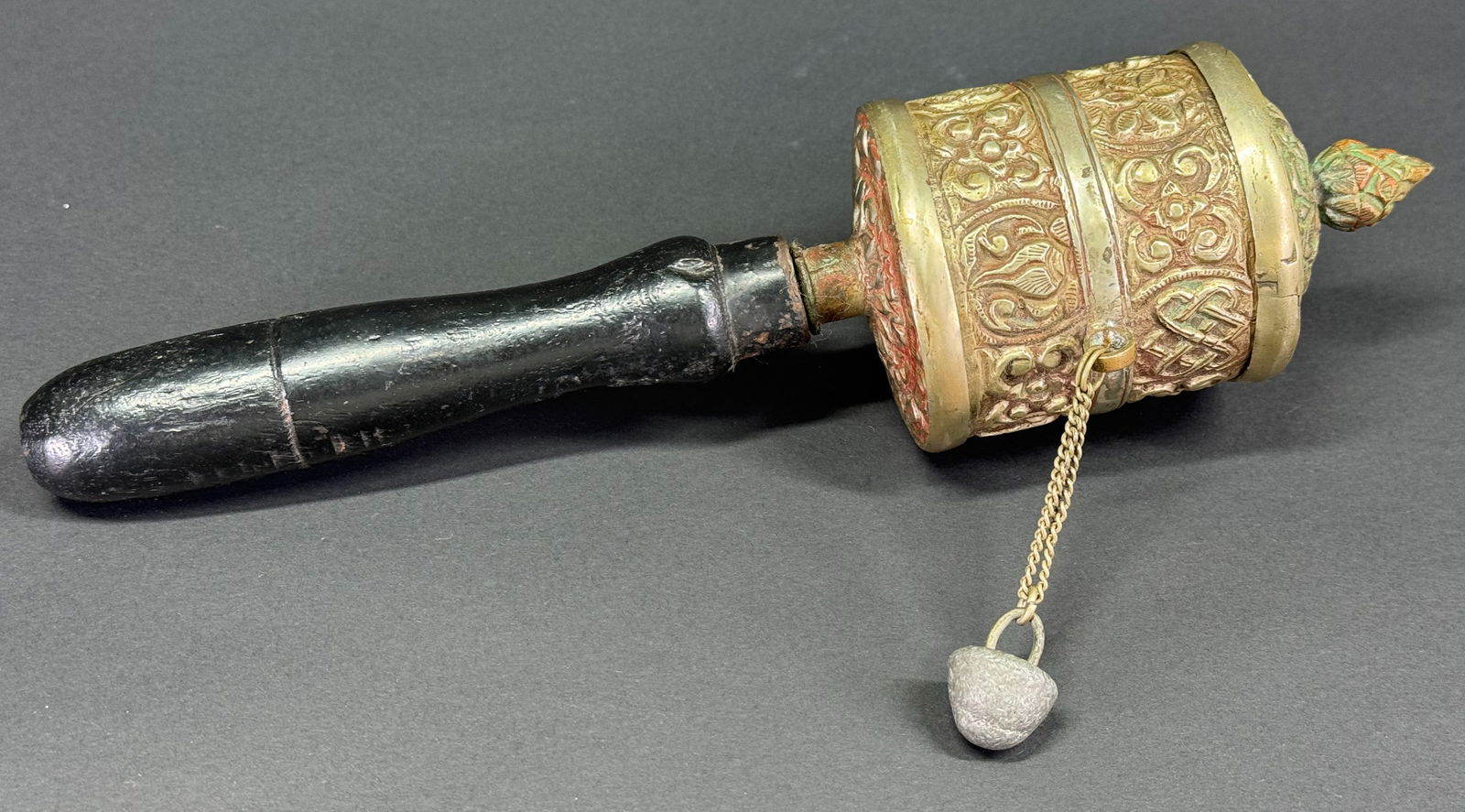 Vintage silvertone metal & wooden Tibetan Buddhist Prayer Wheel . Folded paper in the interior (1 of 11)