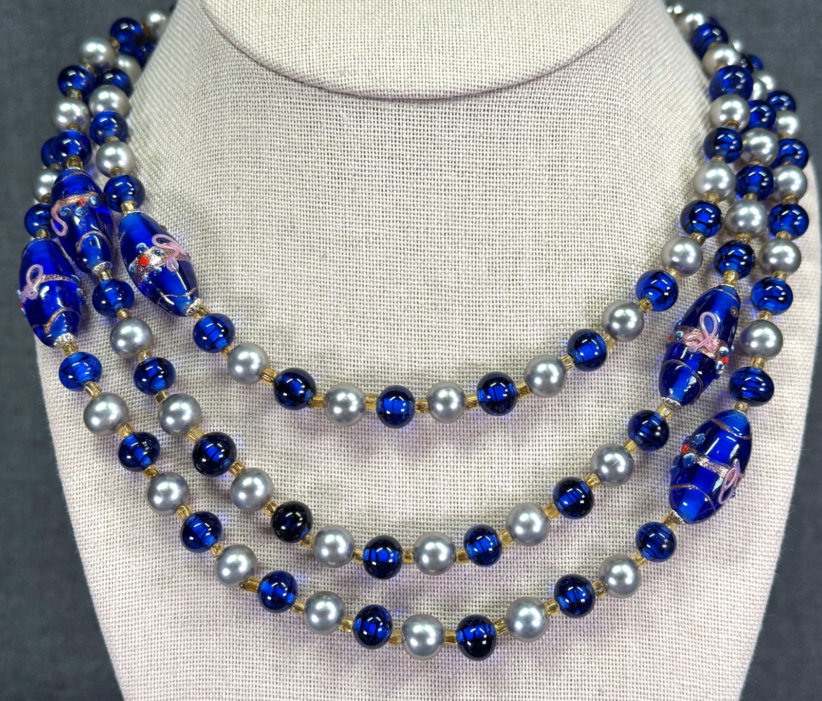 Vintage wedding cake, glass and pearly beads flapper style necklace (1 of 8)