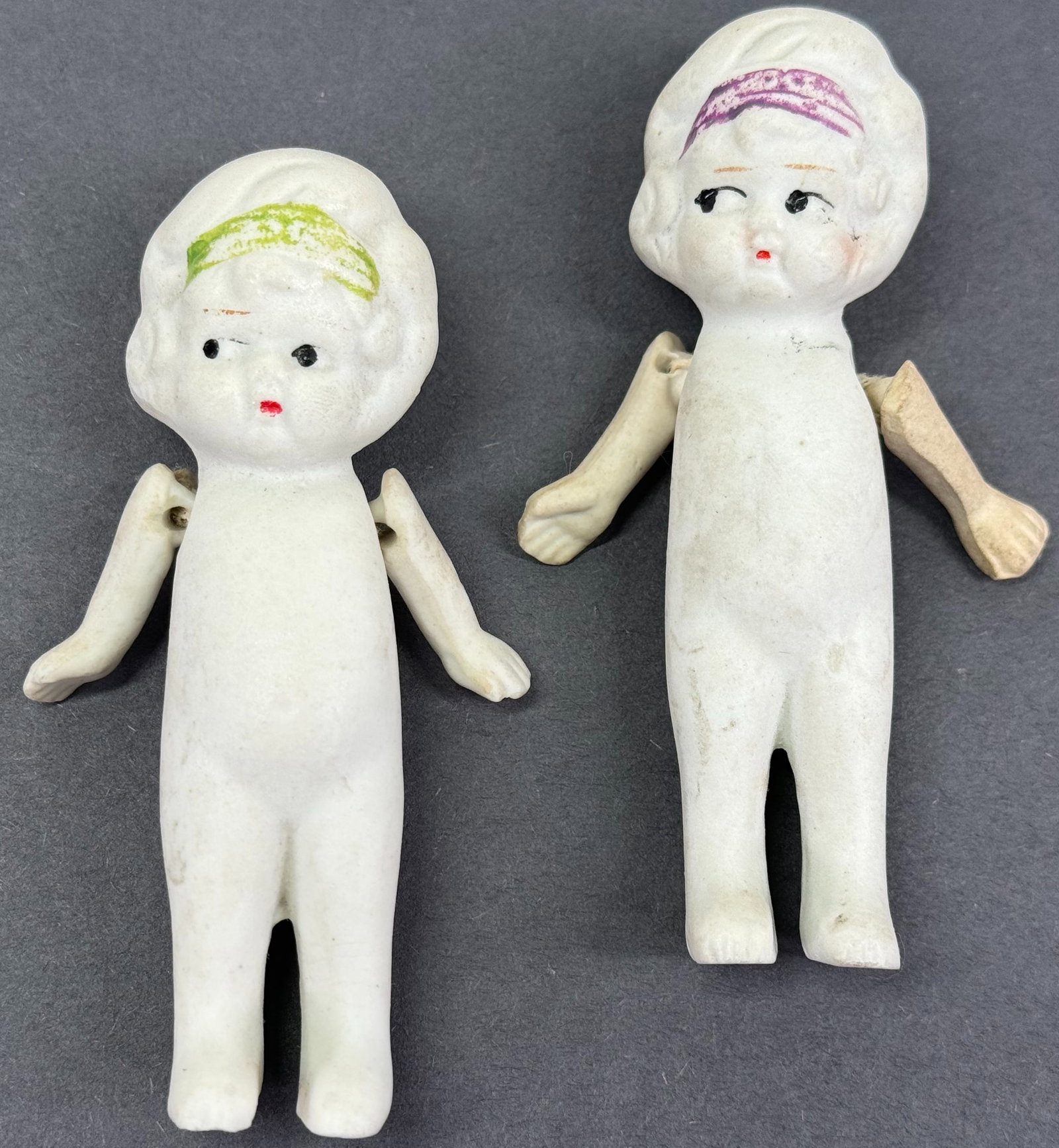 Vintage Japan Bisque Flapper Googly Jointed Arms Dolls. Colored headband. (1 of 11)