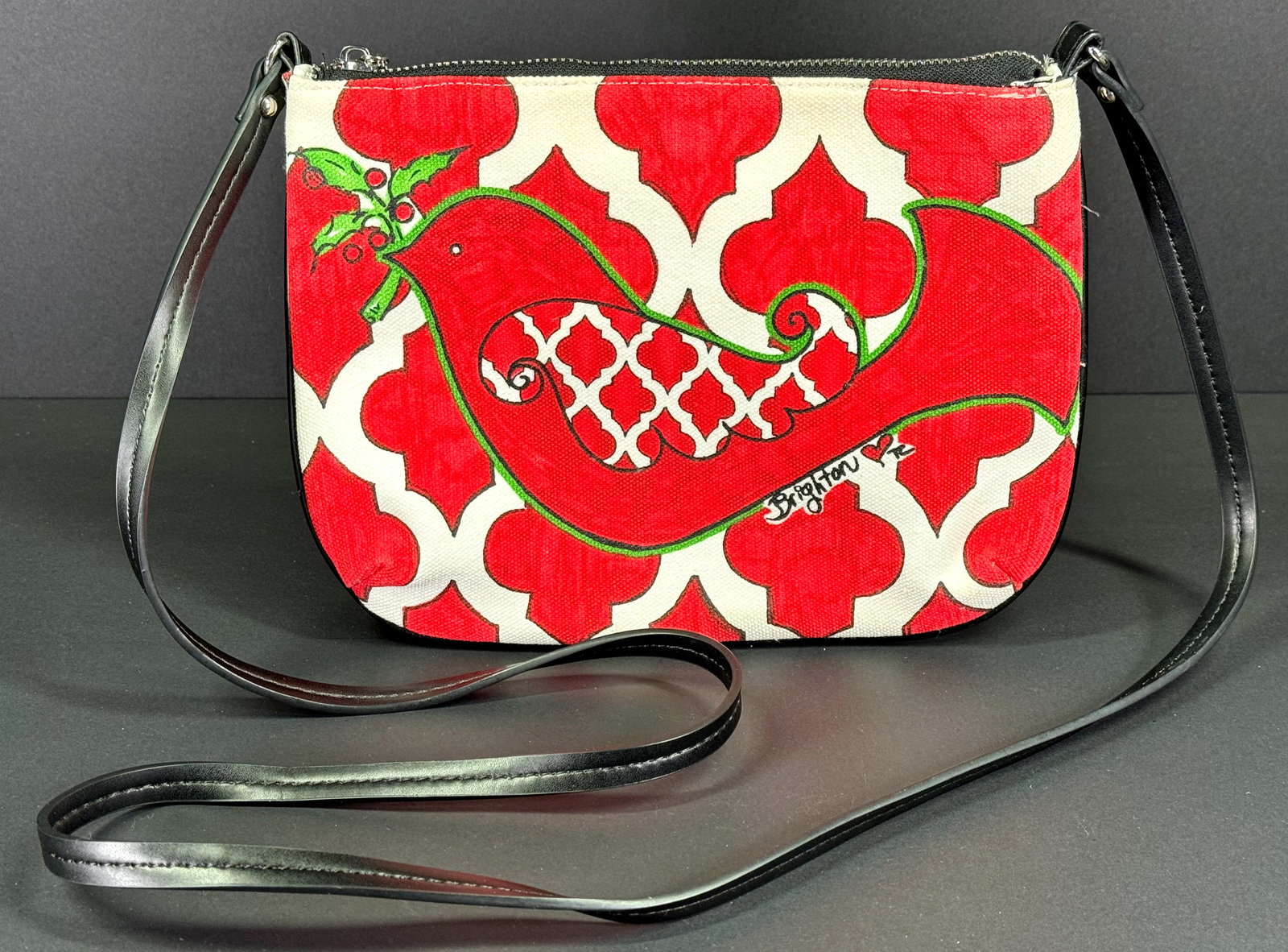 Vintage Brighton Christmas Peace Dove fabric & genuine leather purse bag. (1 of 13)
