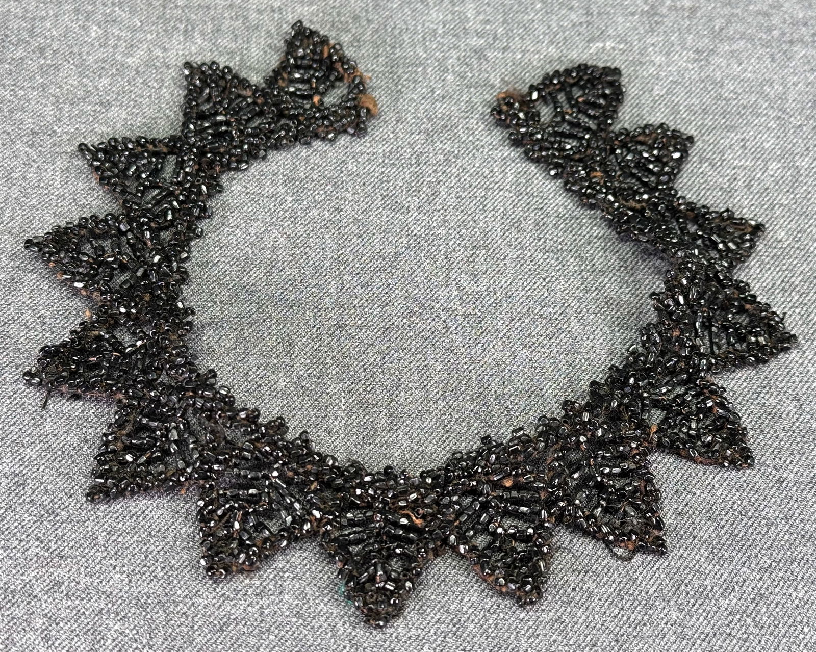 Antique Victorian mourning black jet glass beaded trim (1 of 5)
