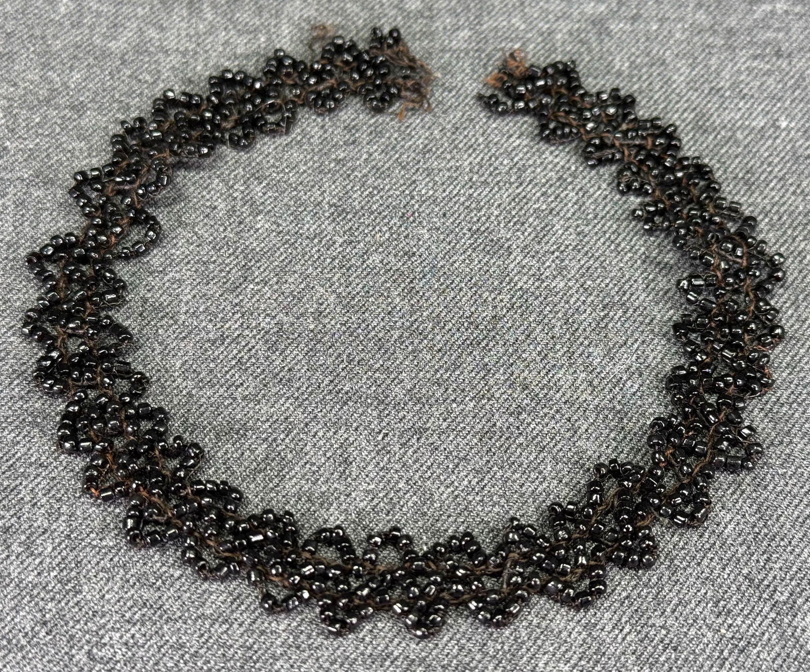 Antique Victorian mourning black jet glass beaded trim (1 of 5)