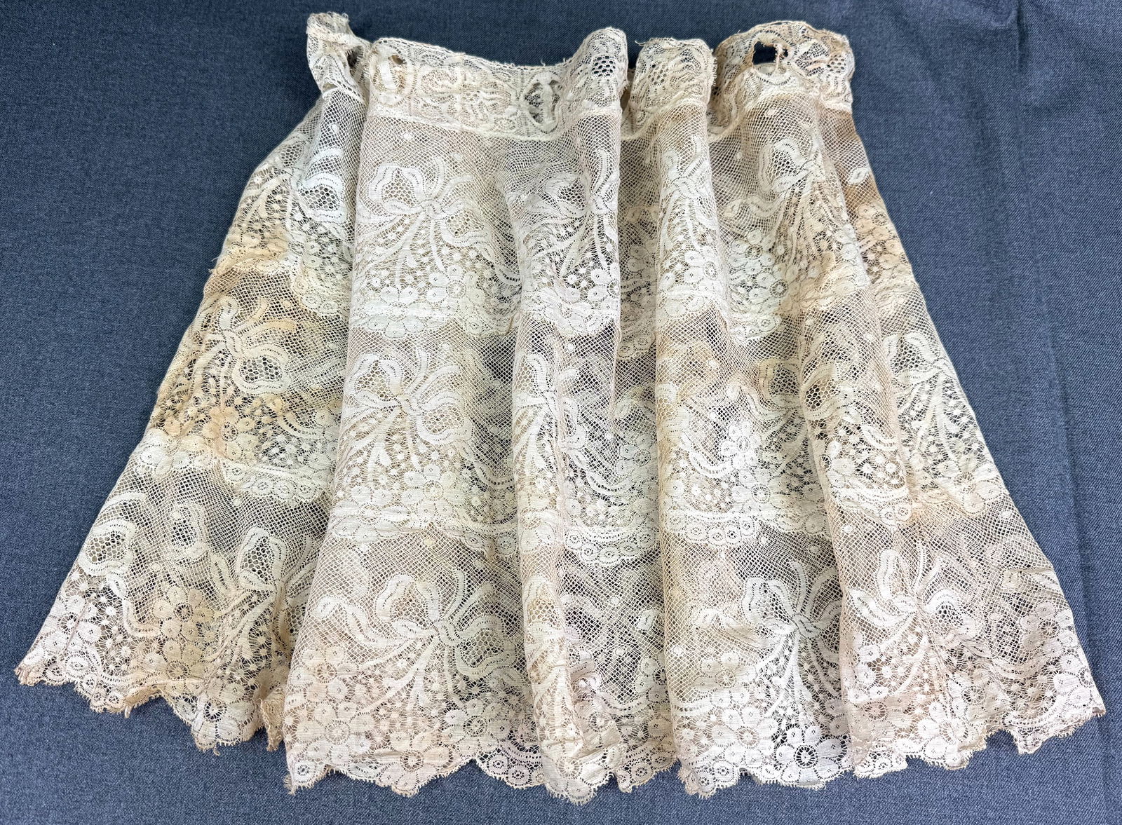 Antique flowers & leaves lace ruffles skirt top with insertion ribbon space on top (1 of 8)