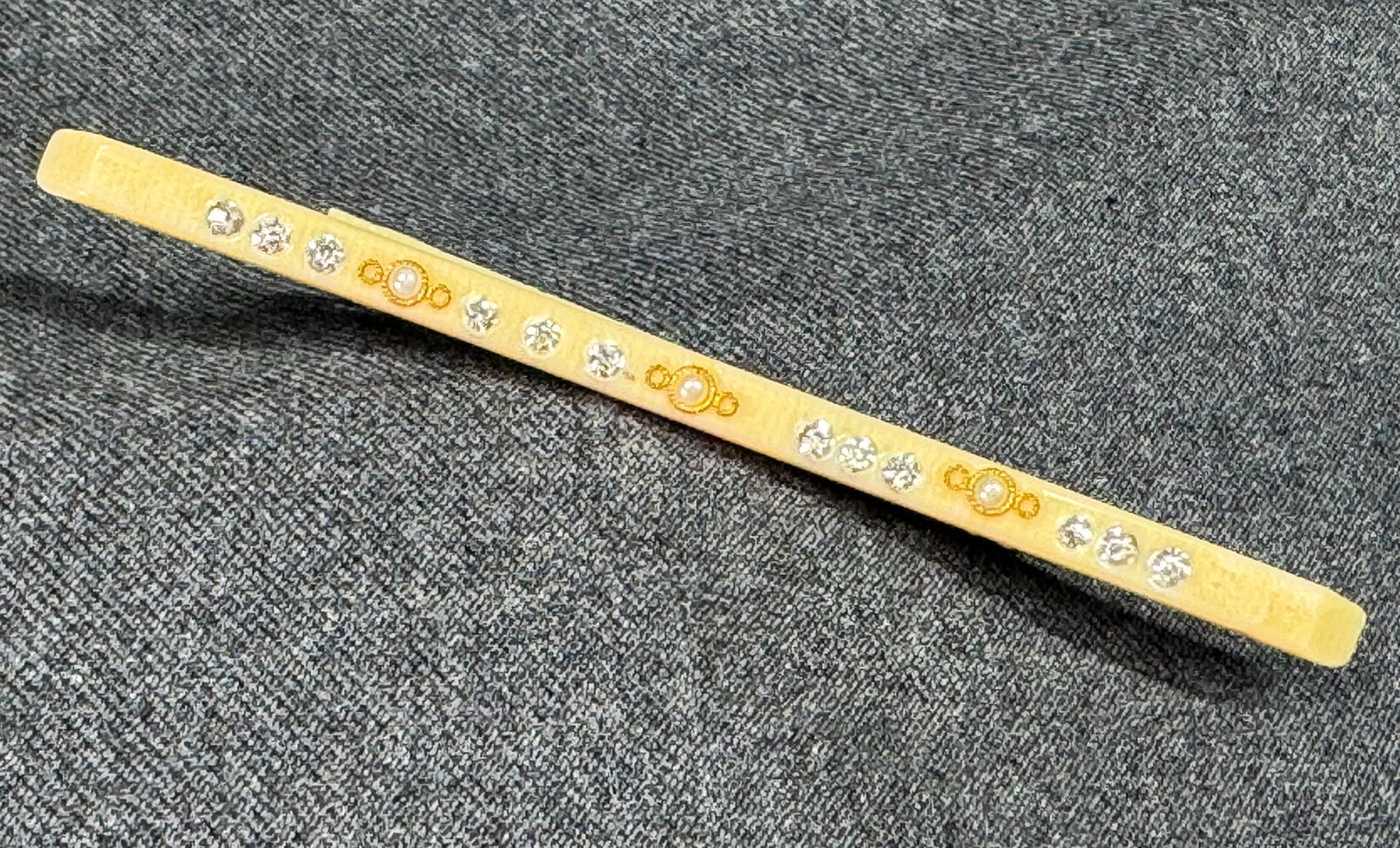 Vintage  clear rhinestones, pearly beads  creamy celluloid barrette pin brooch (1 of 10)