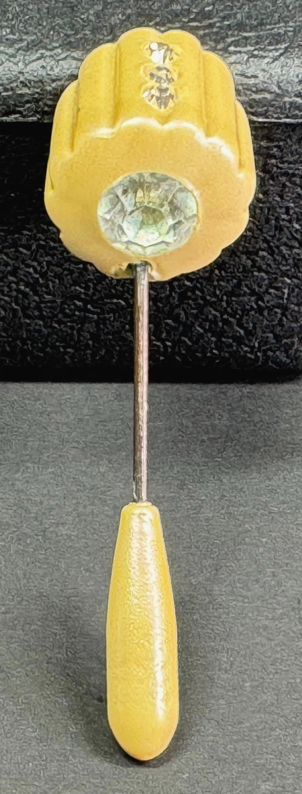 Vintage art deco encrusted clear rhinestones pearly creamy celluloid jabot pin. (1 of 6)