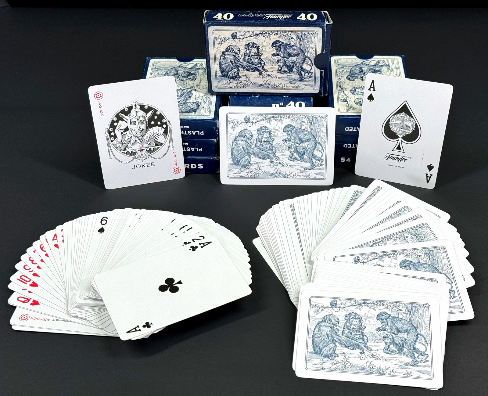 Vintage monkeys playing cards in the jungle blue color poker cards decks. (1 of 17)