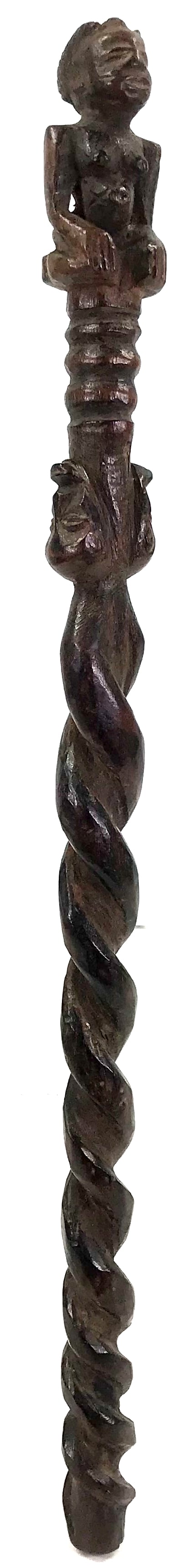 African Nsapo, DRC, Staff Finial. Carved wood: African Nsapo, DRC, Staff Finial. Carved wood. It measures 12.65 inches long. This is a NO RESERVE AUCTION: there are no hidden or confidential reserves, all acceptable bidding commences at the online