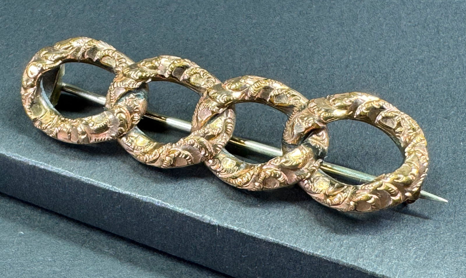 Antique victorian decorated gold filled links barrette pin brooch. (1 of 7)