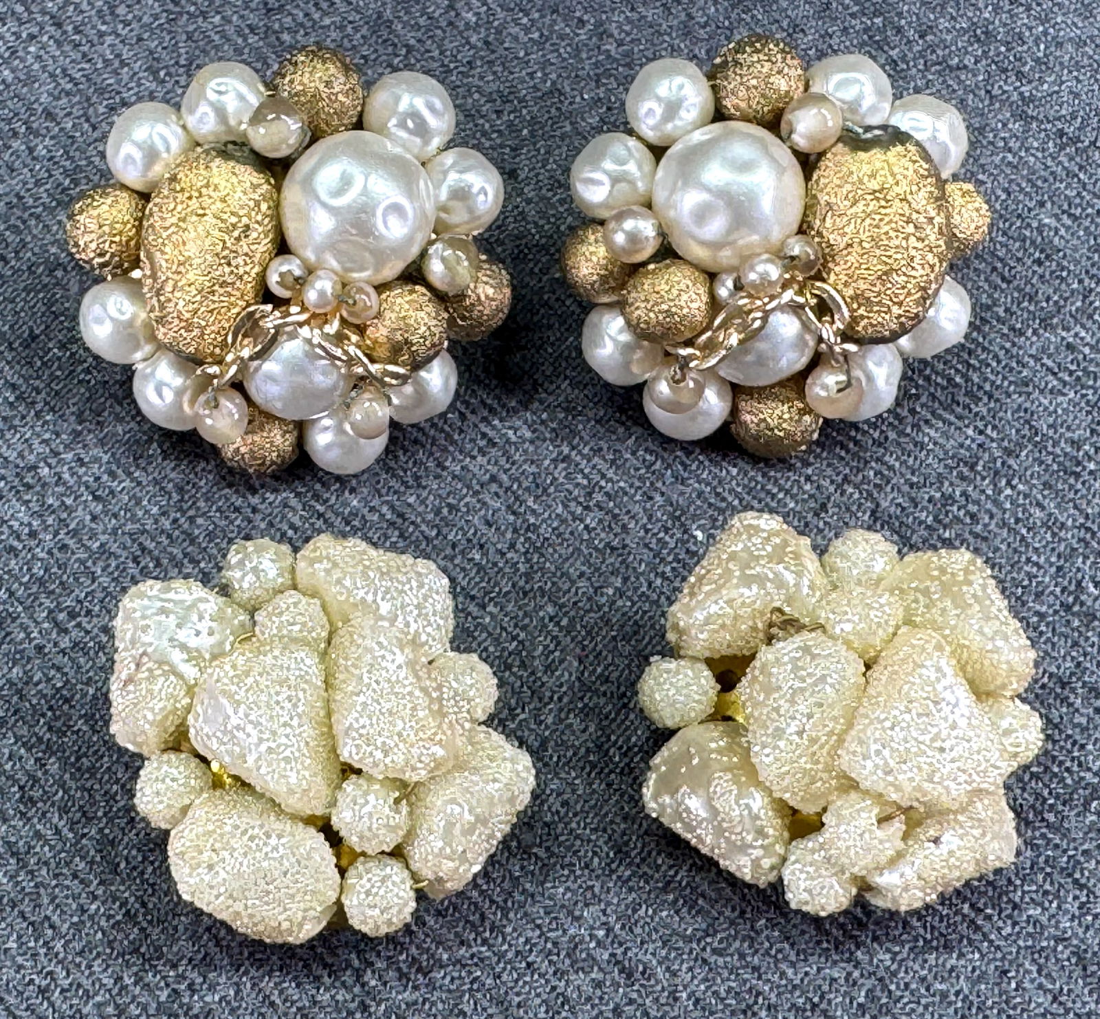 Vintage Hong Kong and Japan assorted sugar, pearly, golden beads clip on earrings (1 of 9)