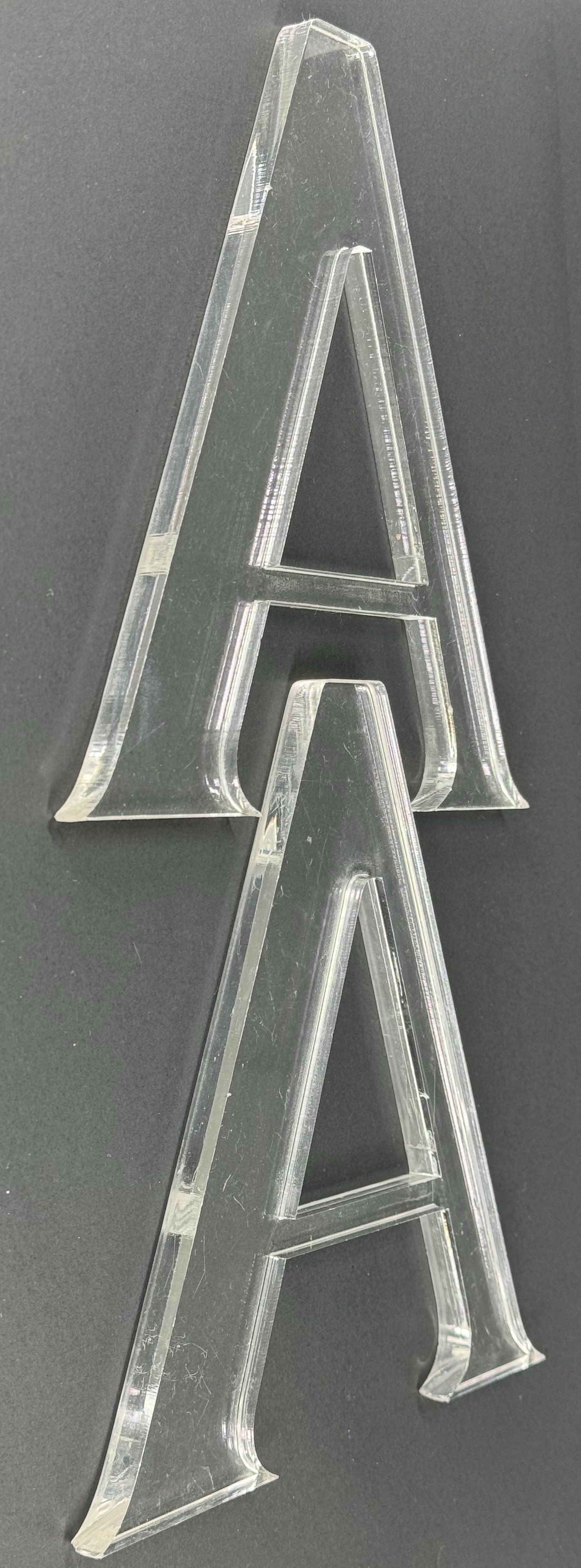 Vintage MCM clear lucite Letter A sign wall decor appliques. Lot of 2 . (1 of 5)