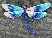 Vintage Shashi Singapuri jeweled eyes enamel gilt sterling dragonfly Pin brooch