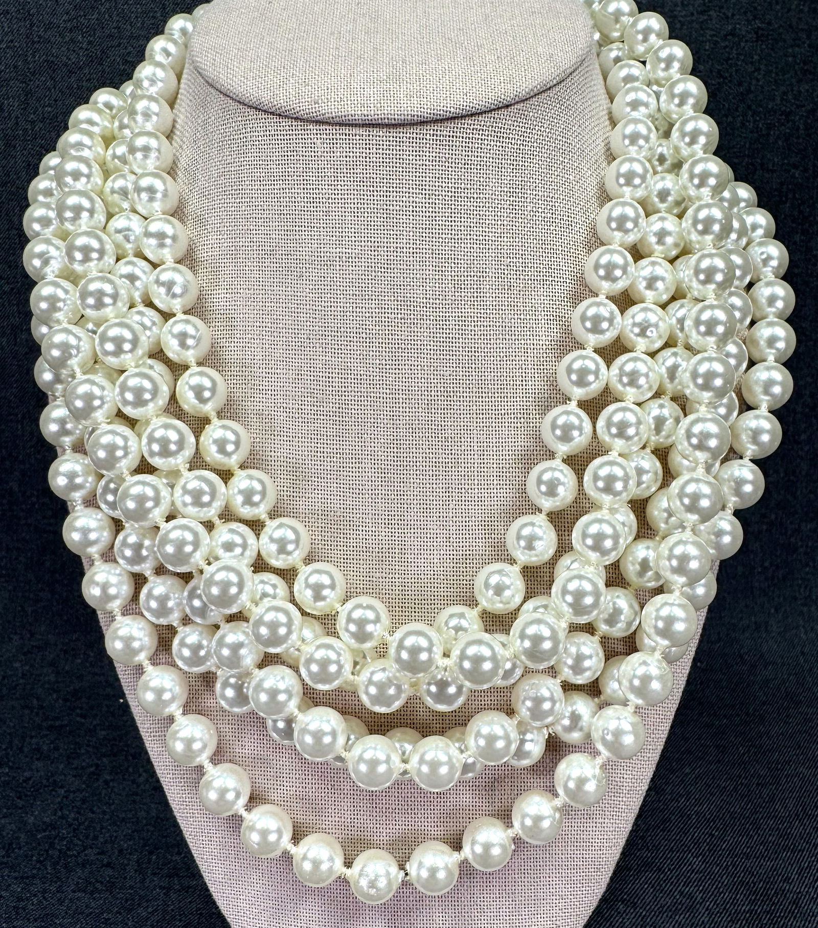 Vintage Hong Kong pearly flapper style thermoplastic beaded necklace.  115 inches long (1 of 5)