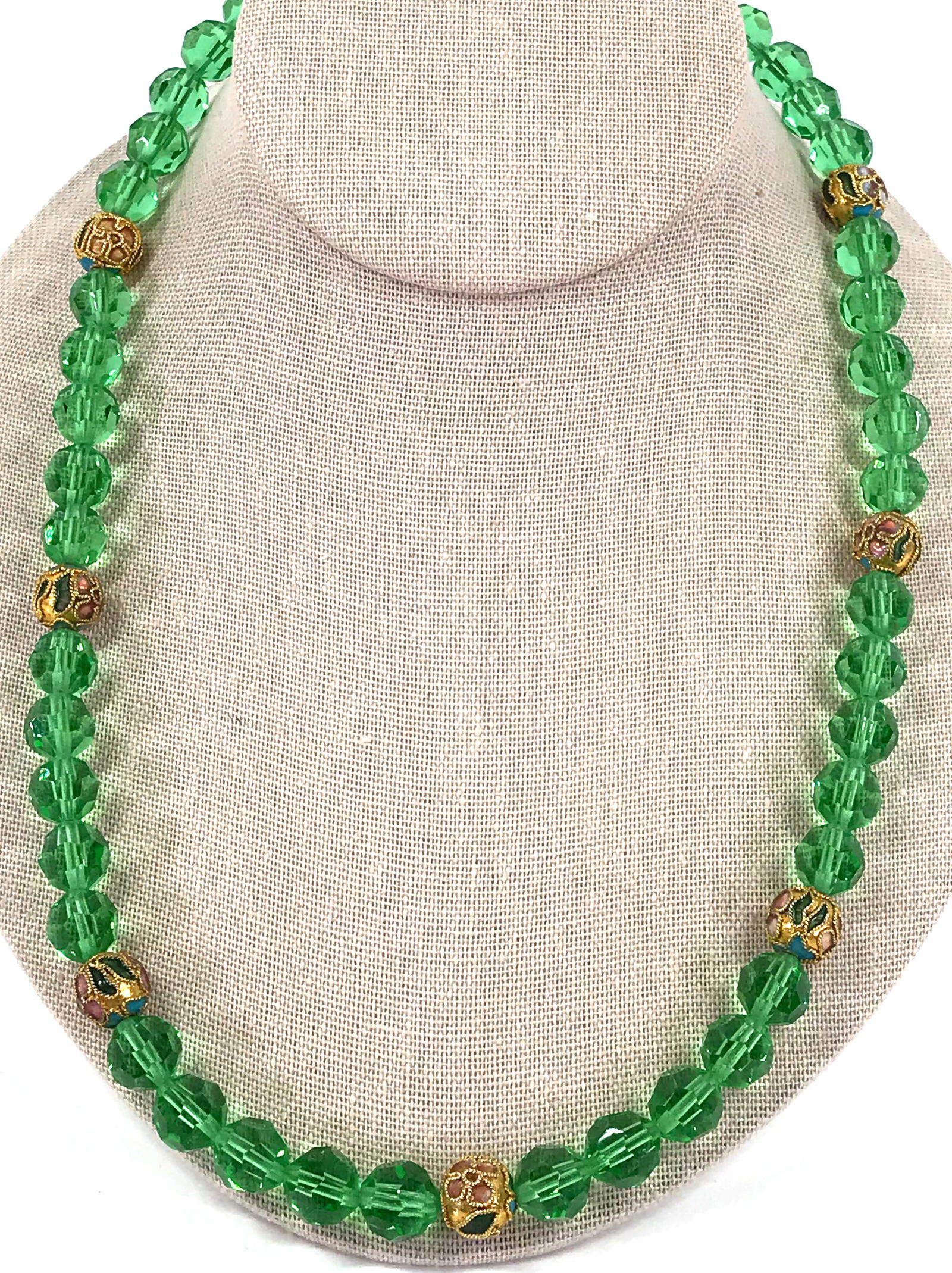 Vintage Chinese Symbol Clasp Cloisonne & Crystals Beaded Necklace (1 of 8)