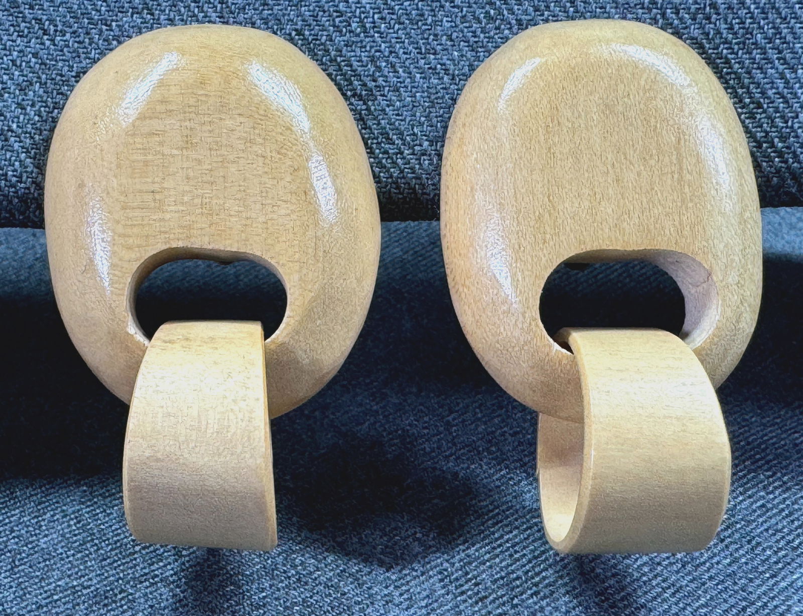 Vintage Gerda Lynggaard Monies Wood Dangle Clip Earrings. Marked. (1 of 7)
