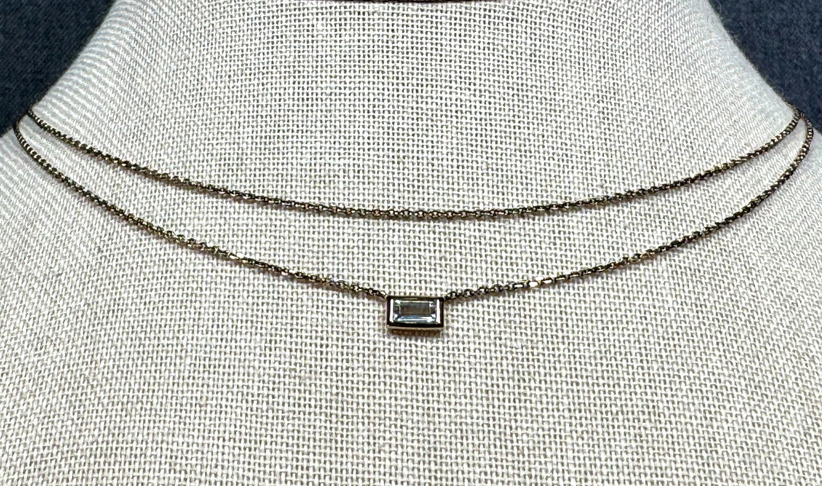 Gilt Sterling light blue crystal two chain strands collar necklace. Designer label. (1 of 7)