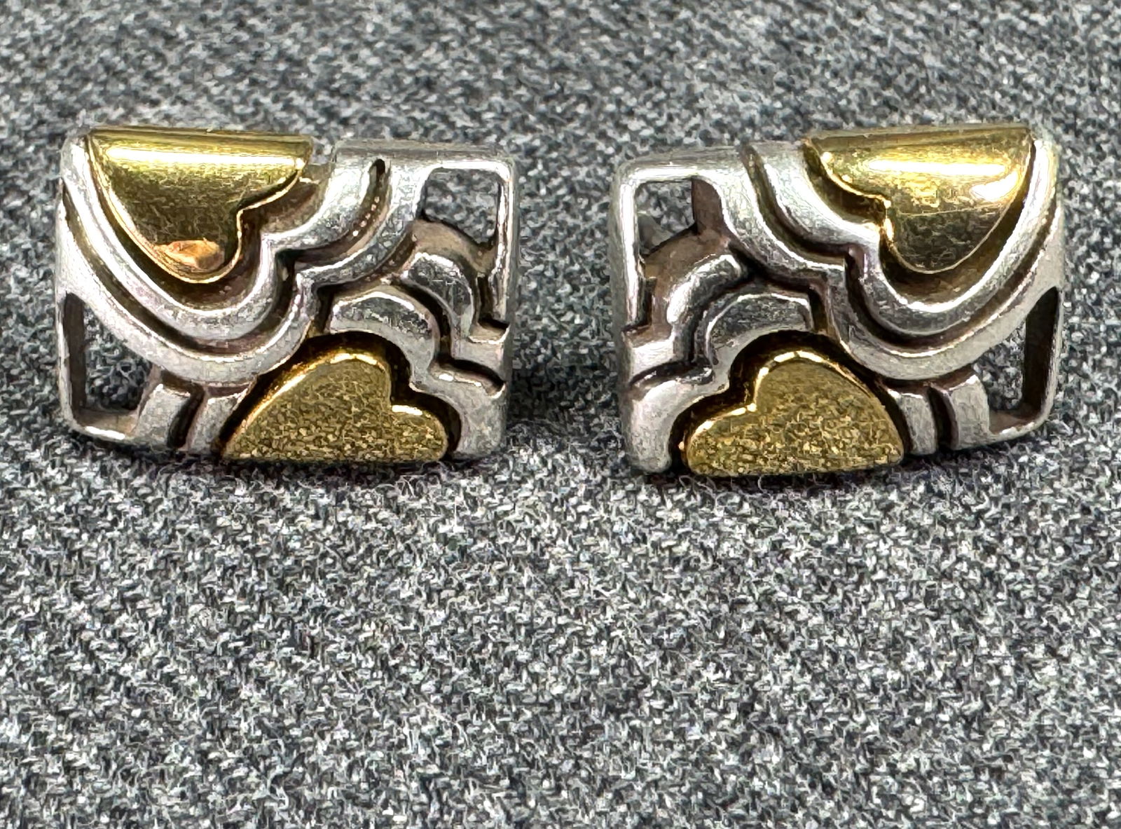 Vintage Brighton silvertone & goldtone hearts stud earrings (1 of 3)