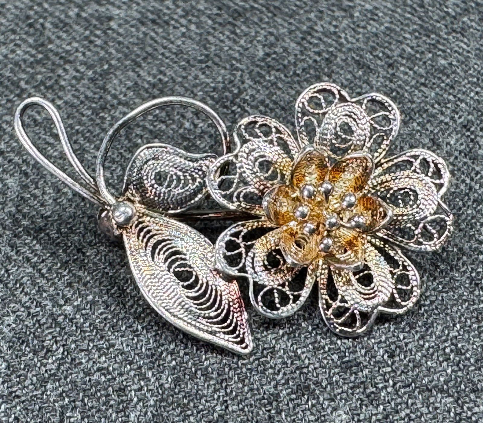 Vintage Danilo Mingardi Vicenza Italy Sterling Silver Filigree Flower Brooch Pin (1 of 8)