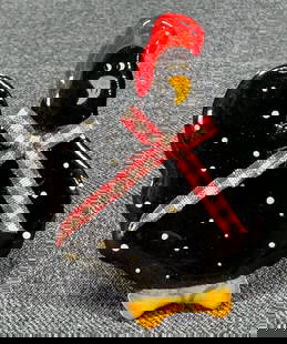 Vintage Joyce artisan crafted fabric lace paper over plastic coated with resin hen pin brooch.: Vintage Joyce artisan crafted fabric lace paper over plastic coated with resin hen pin brooch. Marked. For measures please refer to the pictures taken with a measuring tape. Weight: 11 Grams. This is