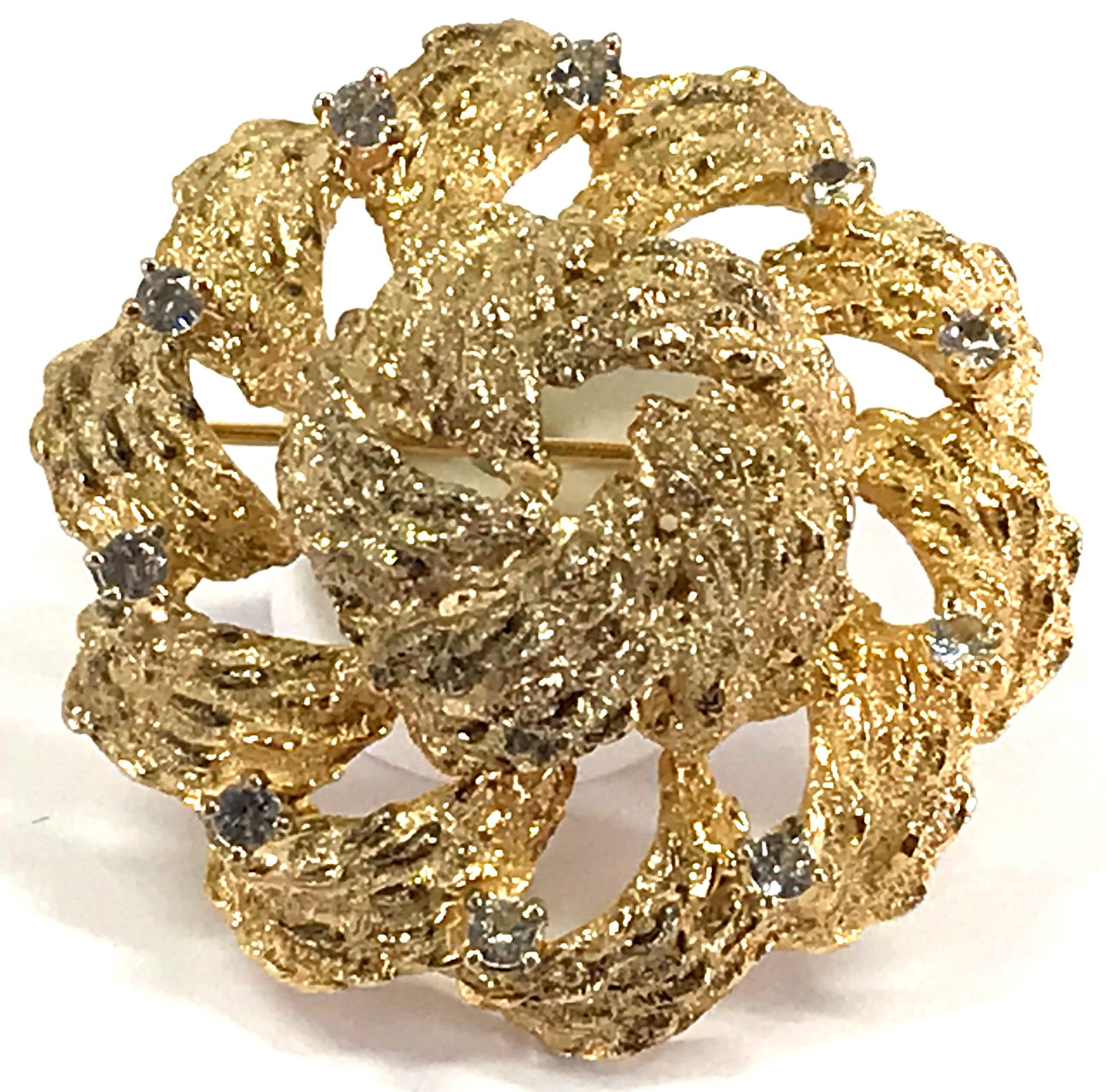 Vintage brutalist Les Bernard rhinestones gilt sterling flower brooch. (1 of 6)