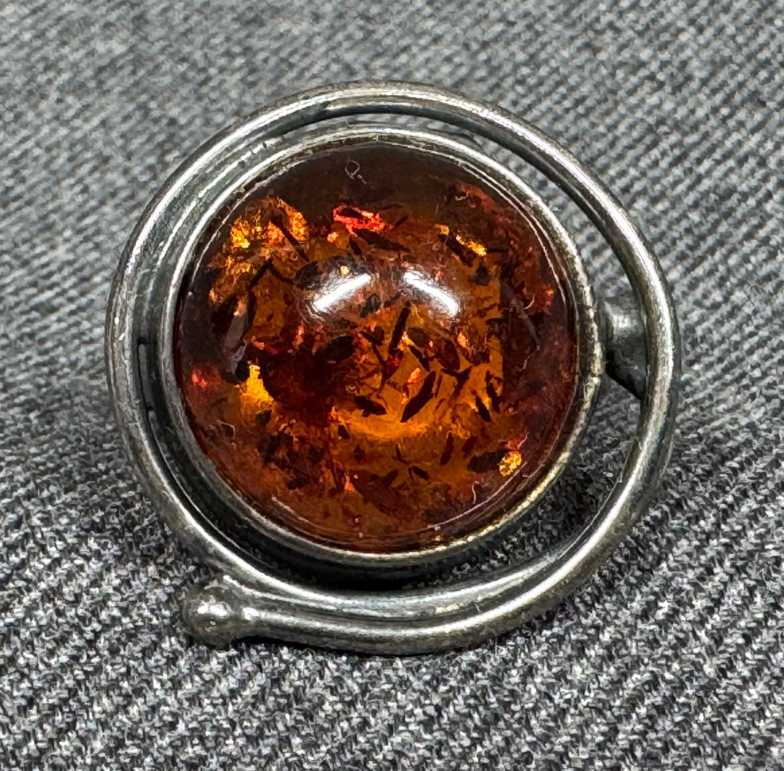 Vintage Modernist Polish Baltic amber sterling silver ring. Marked (1 of 9)