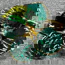 Vintage Gripoix style green poured glass goldtone metal flower brooch pin