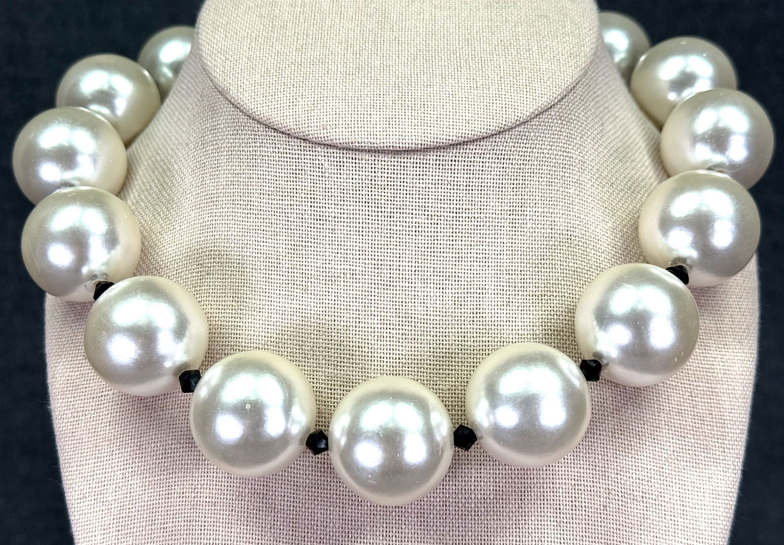 Kep Designs Pearly and black crystals beads statement collar necklace. Sterling clasp (1 of 11)