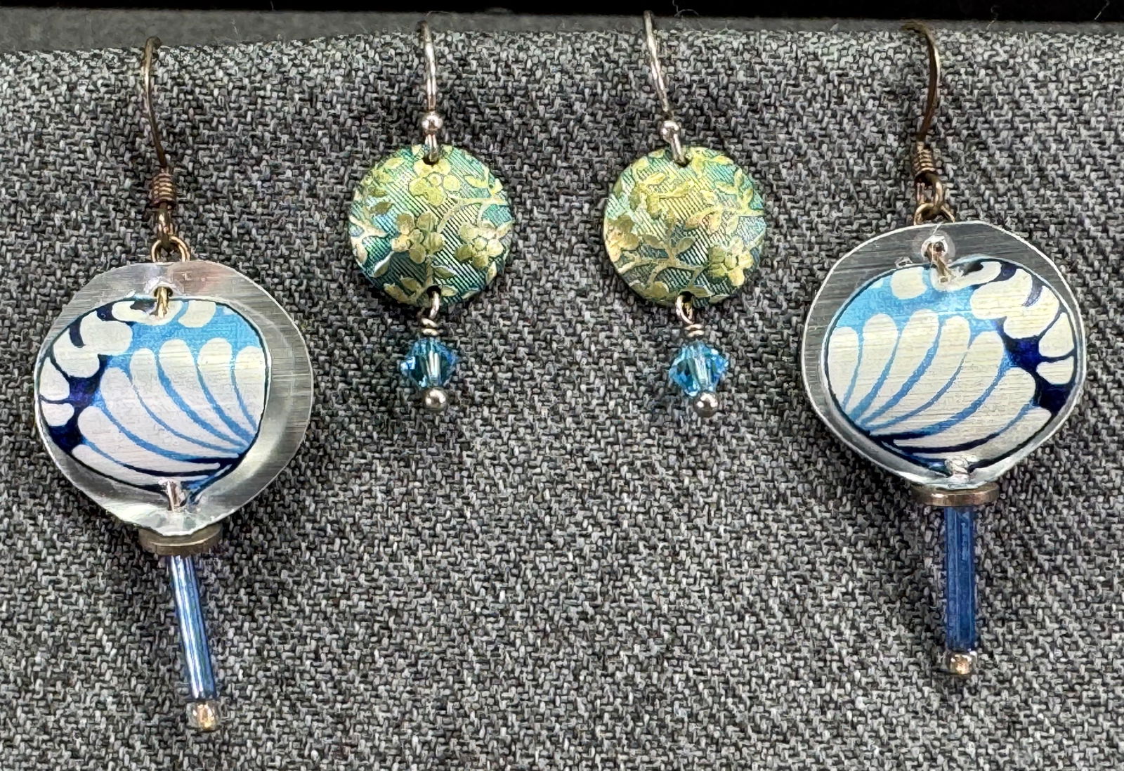 Artisan assorted metal & glass hook earrings. Lot of 2 (1 of 6)