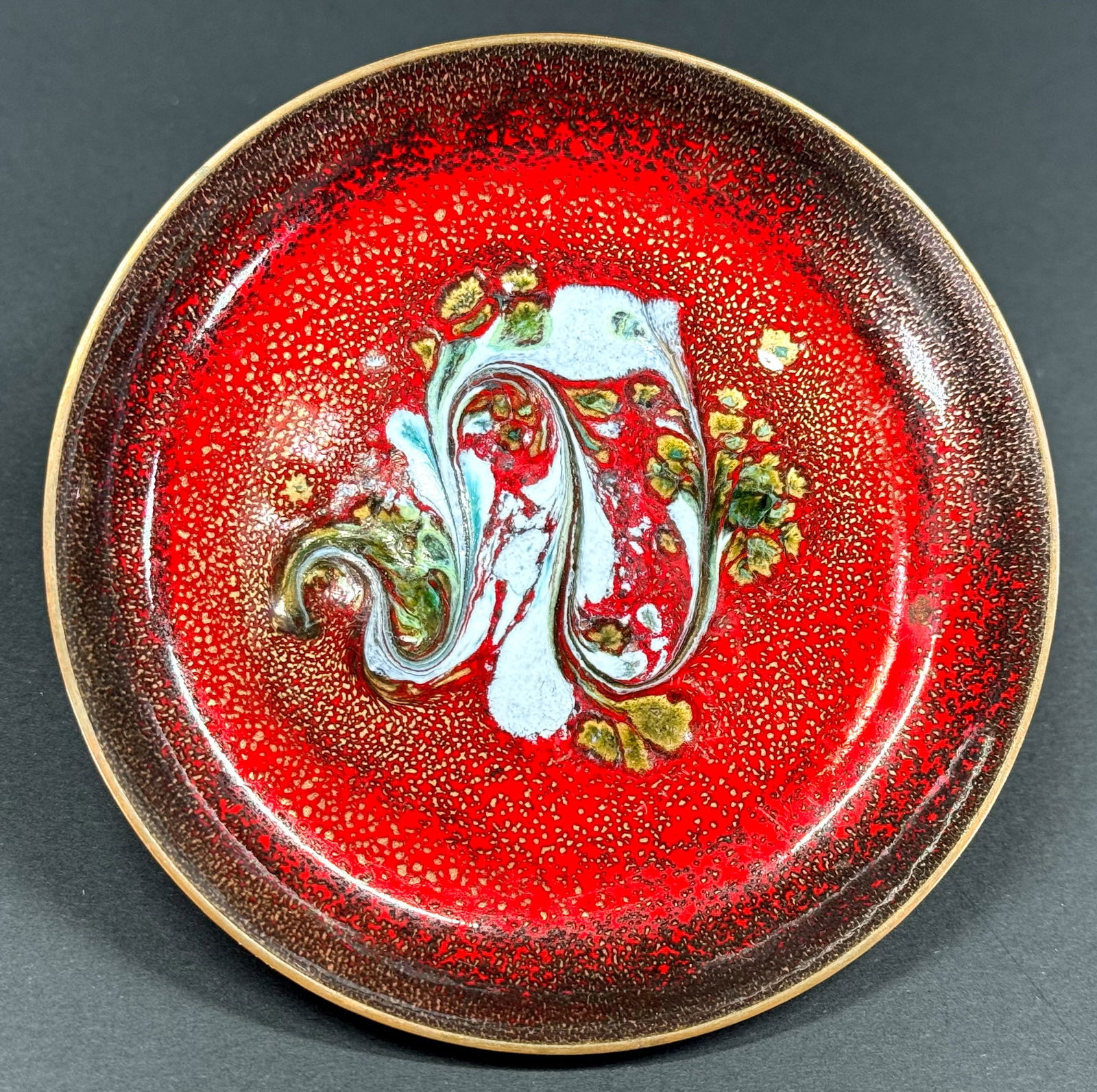 Vintage MCM Leon Statham Enamel on Copper small plate. Marked. (1 of 5)