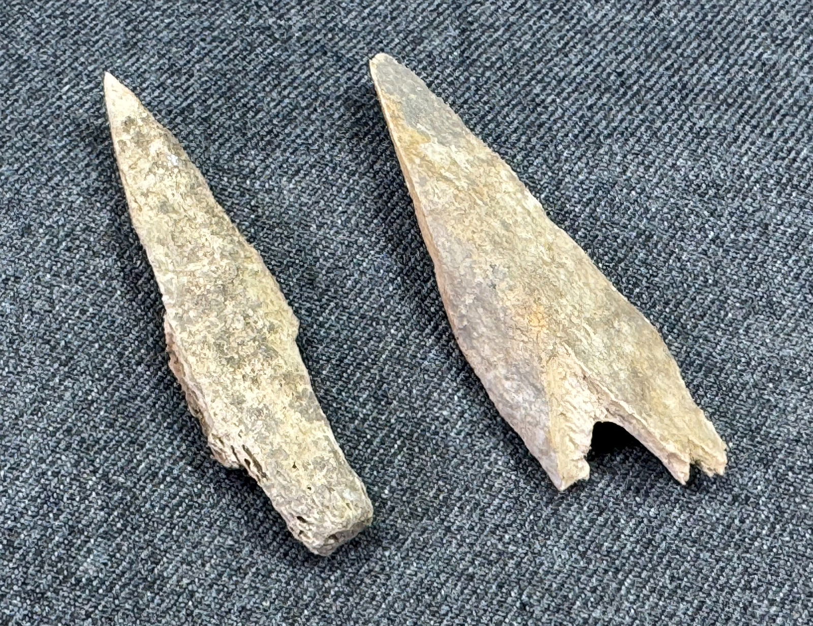 Two South American Neolithic Bone Tools Old paper labels from collection.: Two South American Neolithic Bone Tools Old paper labels from collection. For measures please refer to the pictures taken with a measuring tape. IN HOUSE Estimated* shipping and handling cost within t