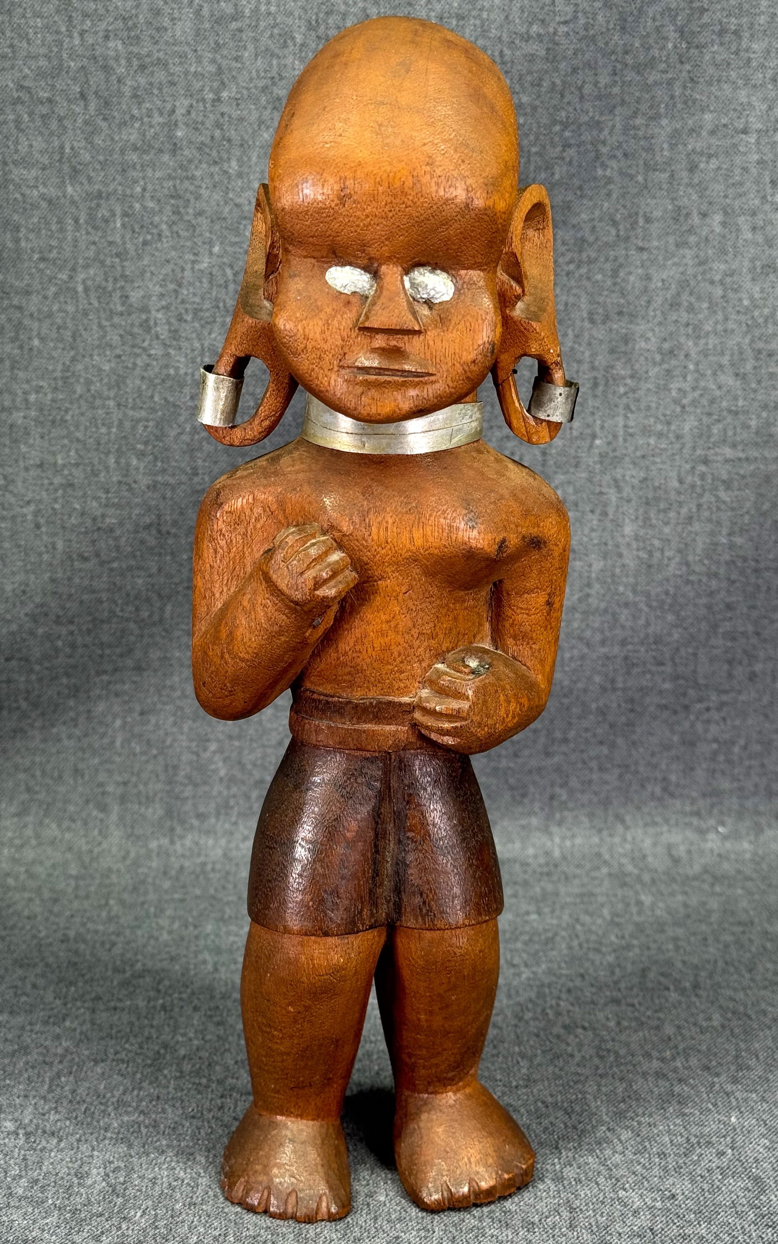 African Kamba Kenya Figure. Carved wood, metal. (1 of 9)