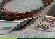 Vintage Navajo turquoise inlay wings thunderbird sterling silver buckle alligator belt