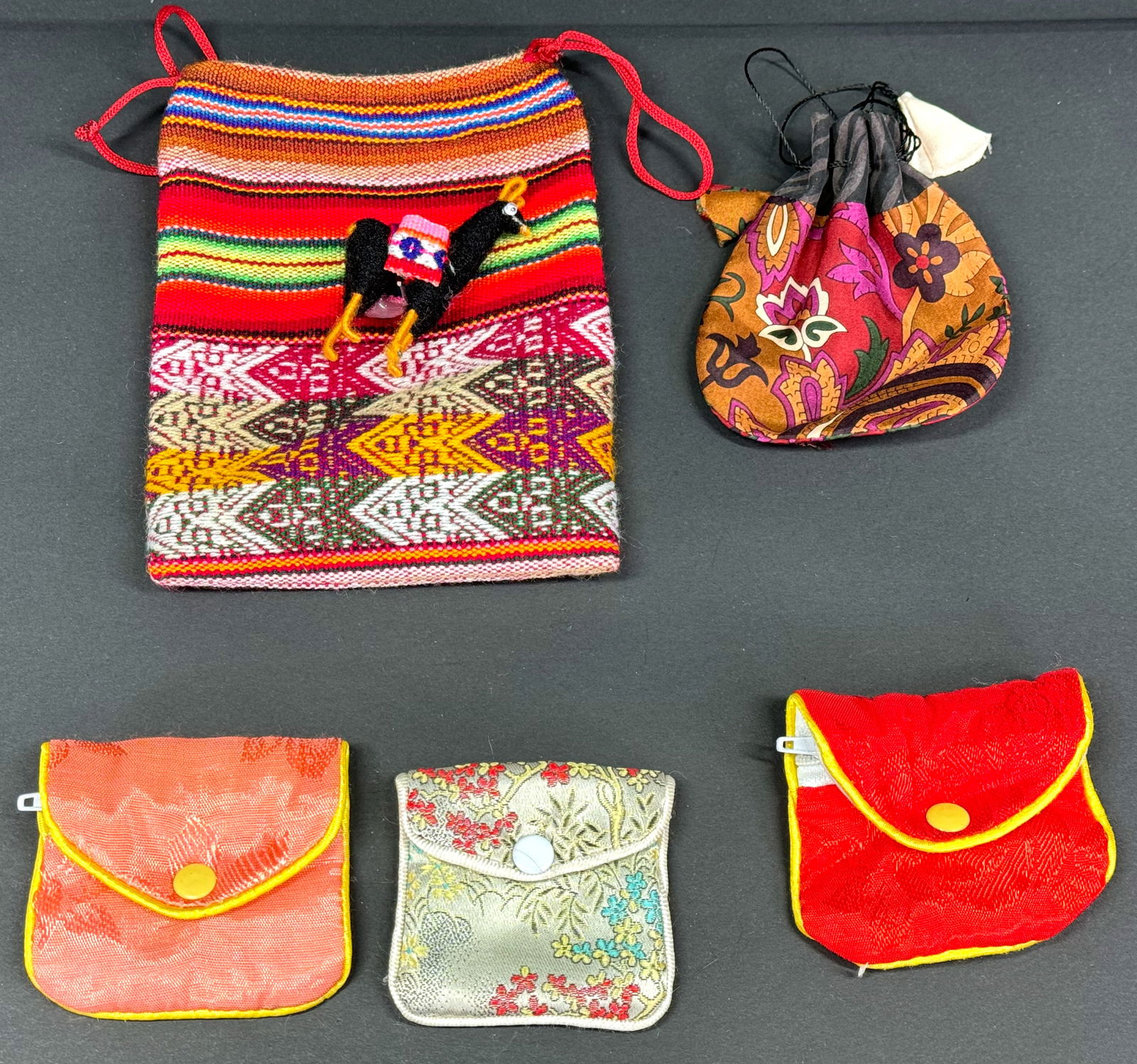 Vintage assorted Peruvian & Chinese  & other  jewelry bags. Lot of  5. (1 of 4)