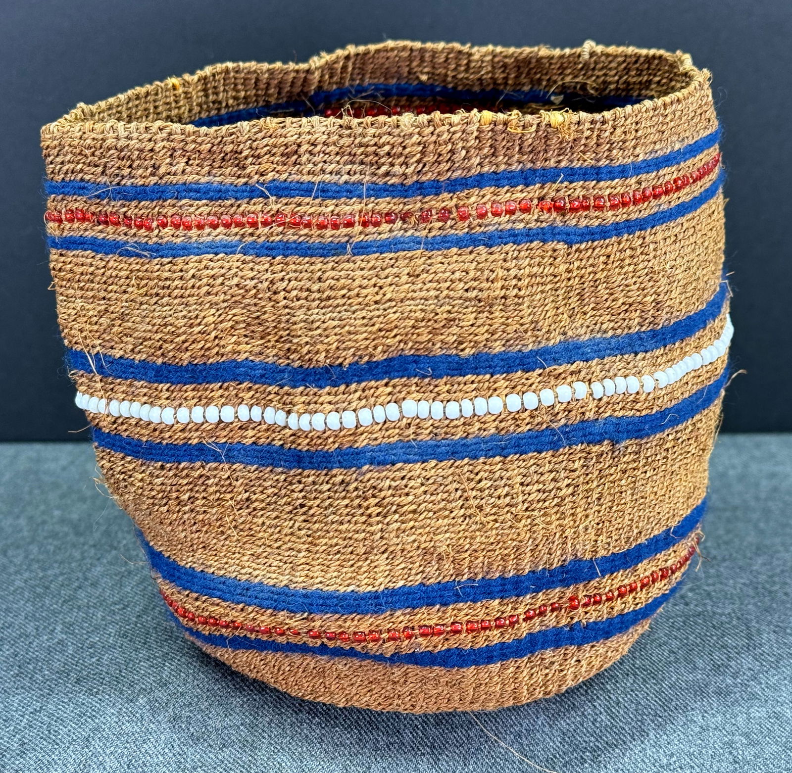 African Kenya hand beaded fine weave sisal basket (1 of 8)