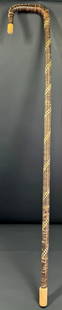 South American Misiones Argentina Mbya Guarani Walking Stick.: South American Misiones Argentina Mbya Guarani Walking Stick. Wood with fiber binding, Some defects in the binding. Marked in ink on the tip place of collection: Argentina. (Collected in situ ). It me