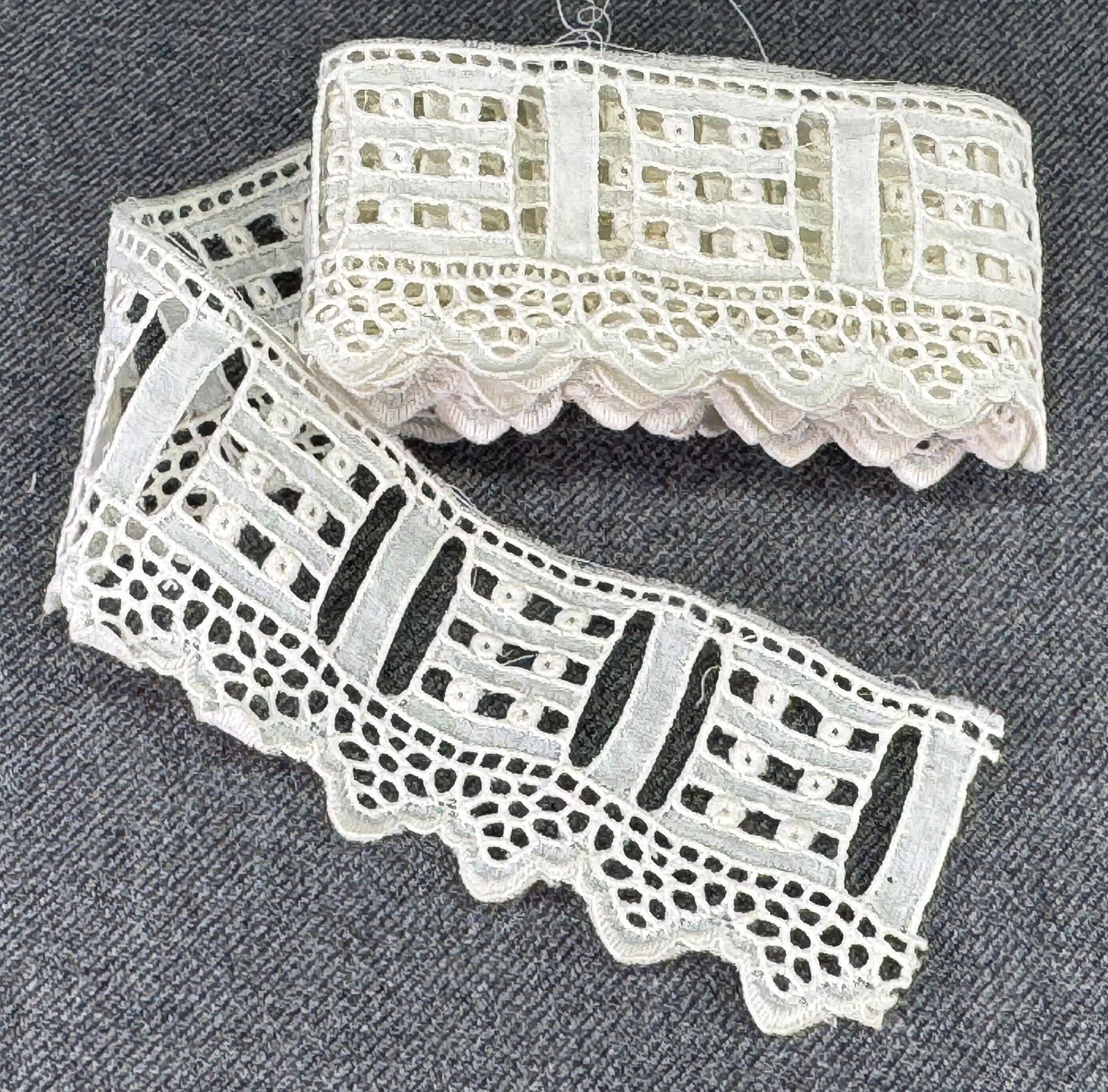 Vintage embroidery fabric lace trim. Unused: Vintage embroidery fabric lace trim. Unused. 24 inches long. For measures please refer to the pictures taken with a measuring tape. IN HOUSE Estimated* shipping and handling cost within the U.S. : $7