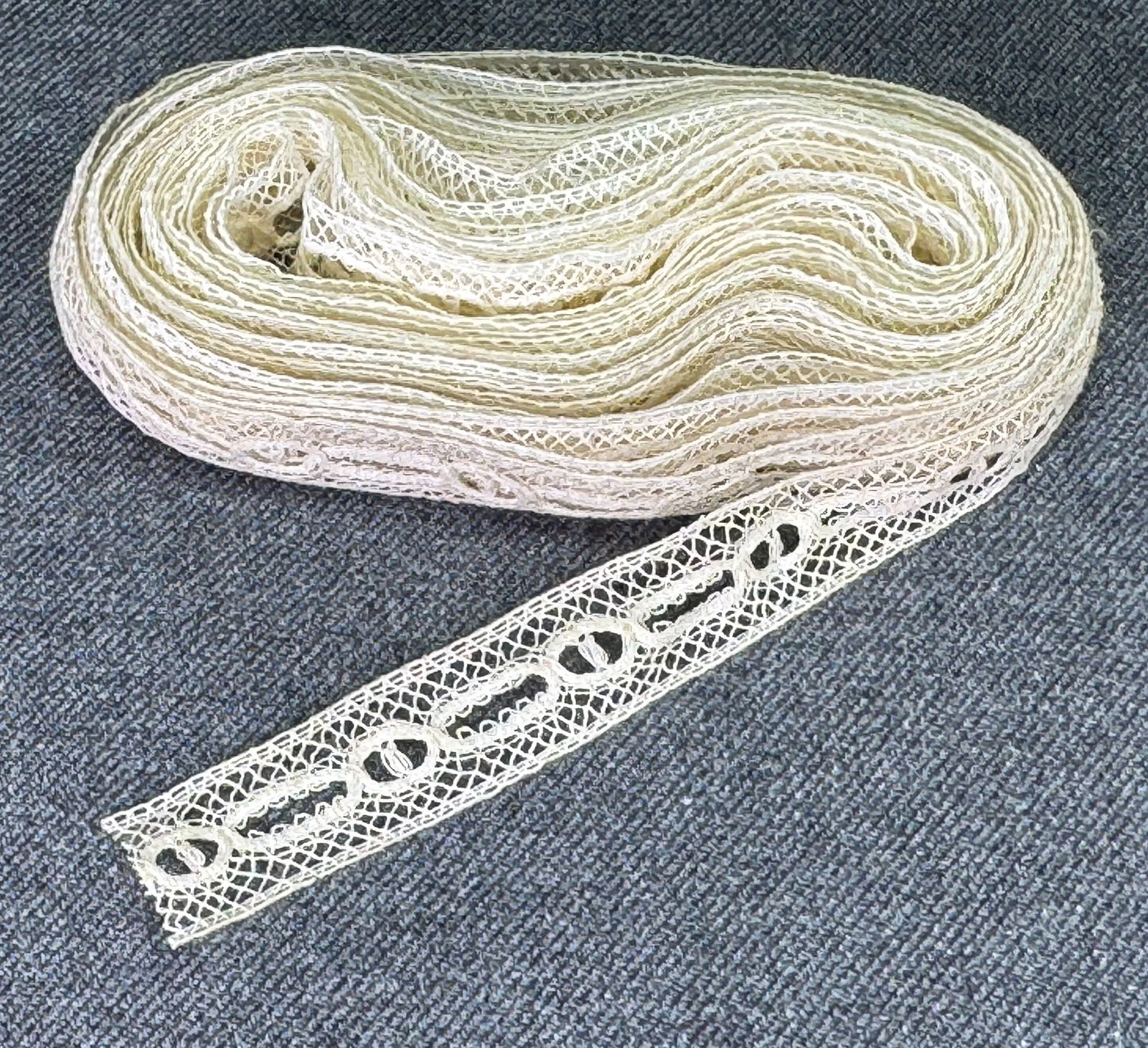 Vintage lace trim. Unused: Vintage lace trim. Unused. 3 & 1/2 inches long. For measures please refer to the pictures taken with a measuring tape. IN HOUSE Estimated* shipping and handling cost within the U.S. : $7 We combine sh