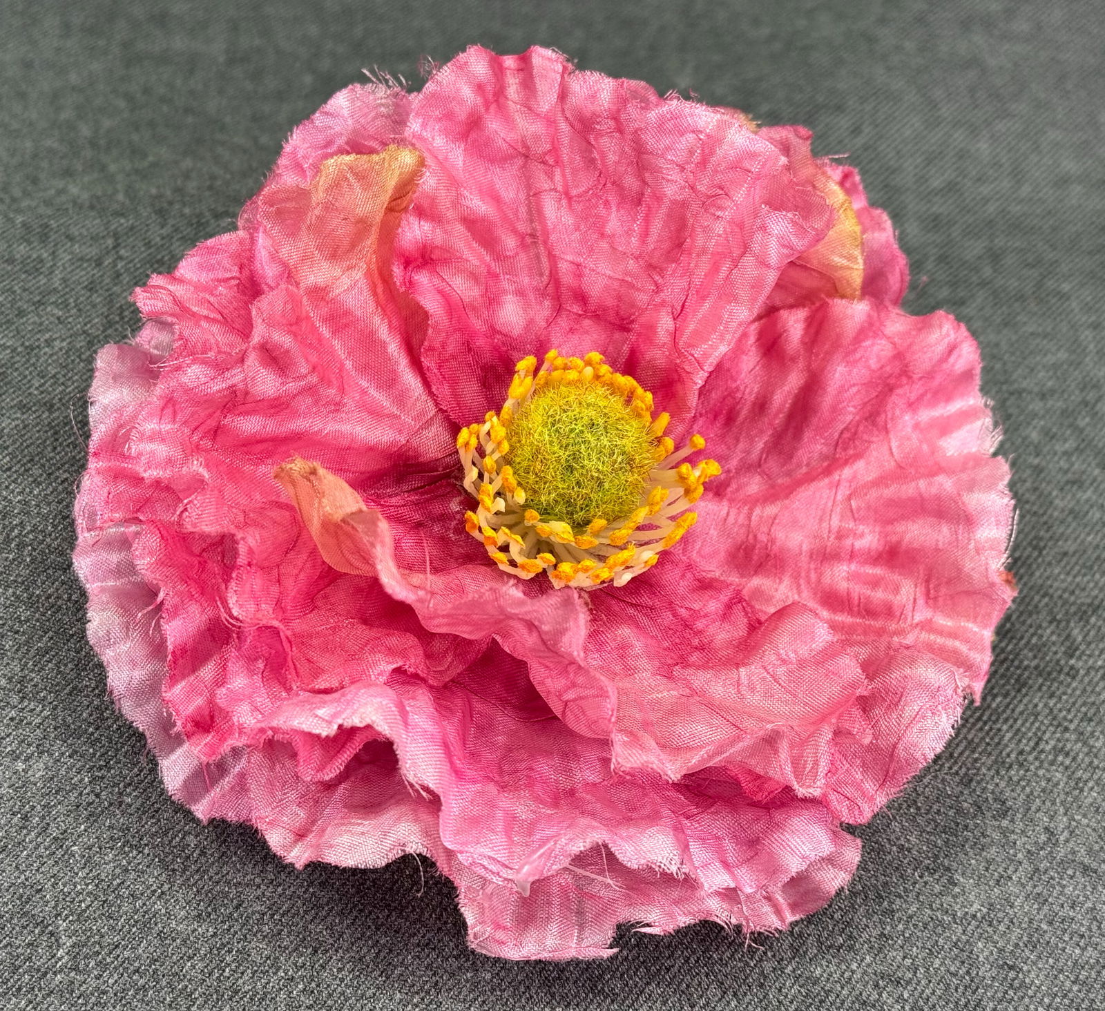 Vintage fuchsia fabric flower large brooch pin (1 of 7)