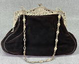 Antique Italian silver (800) Coppini hallmarked purse frame black velvet bag