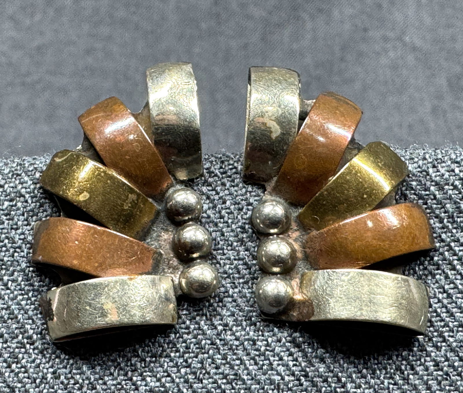 Vintage Mexican MCM mixed metals stud earrings (1 of 7)