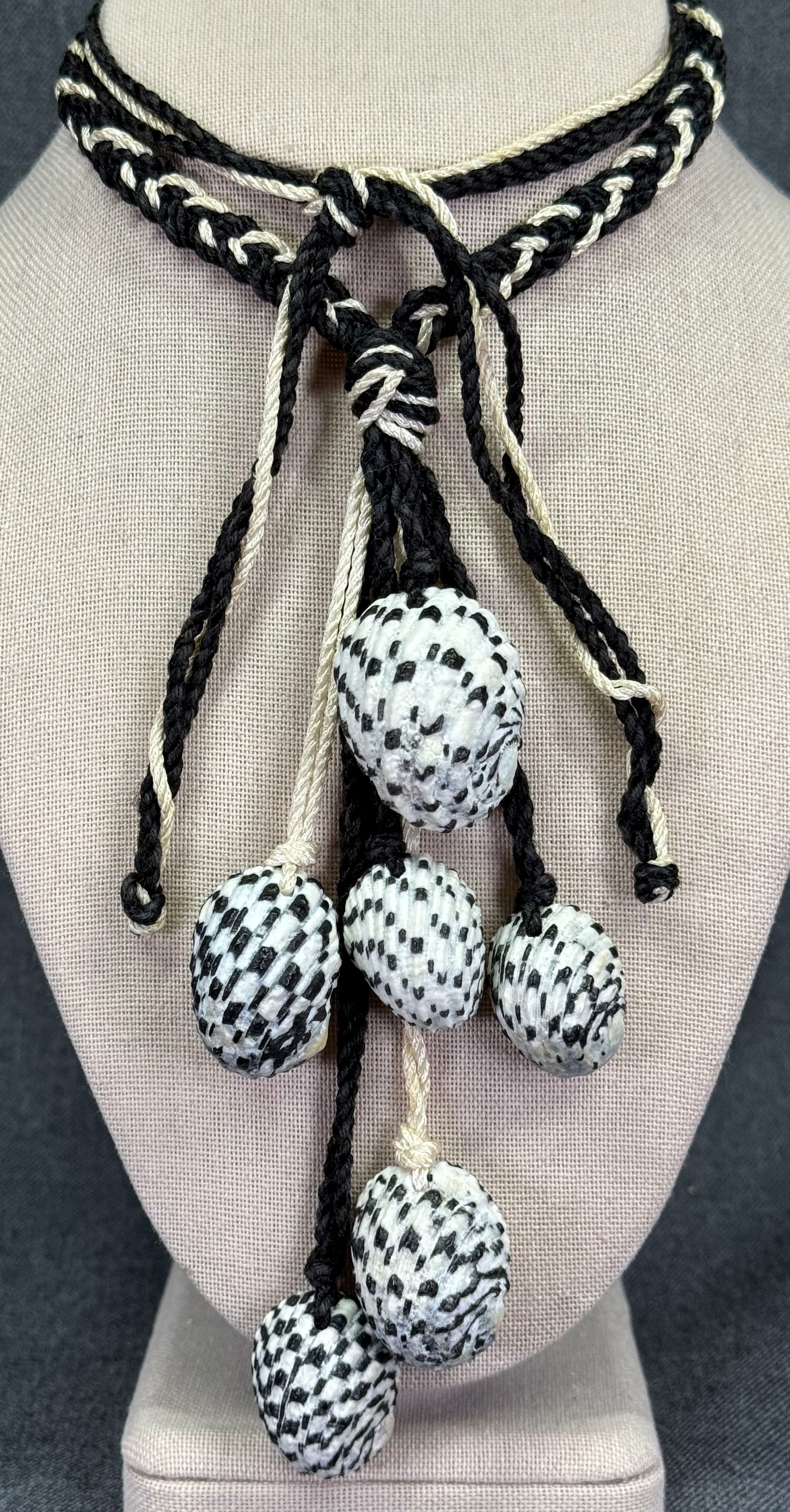 Vintage Les Bernard real shell dangles silky cord necklace (1 of 7)