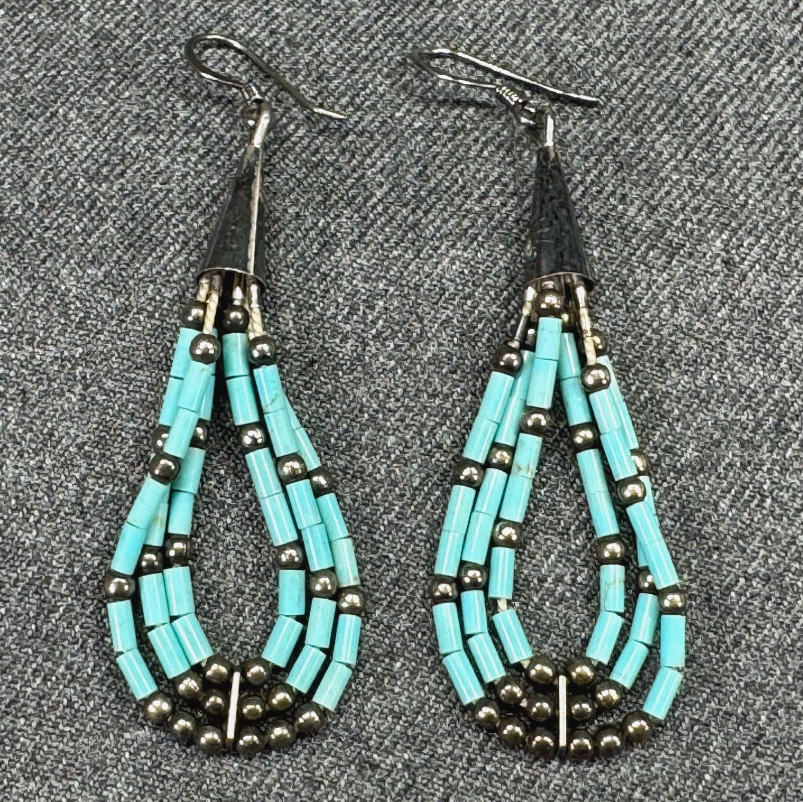 Vintage native American style stabilized turquoise sterling silver hook earrings (1 of 5)