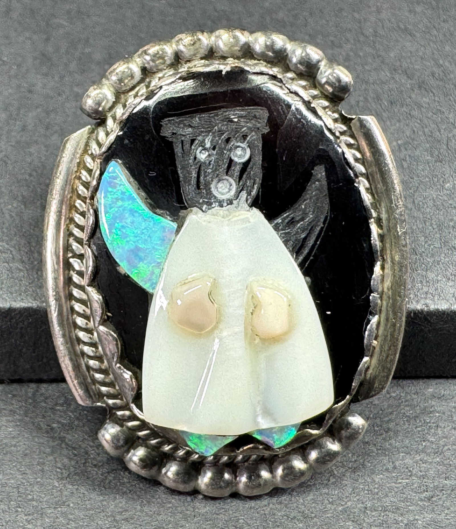 Native American Zuni Bev Etsate multi stone sterling silver angel pin brooch pendant. (1 of 8)