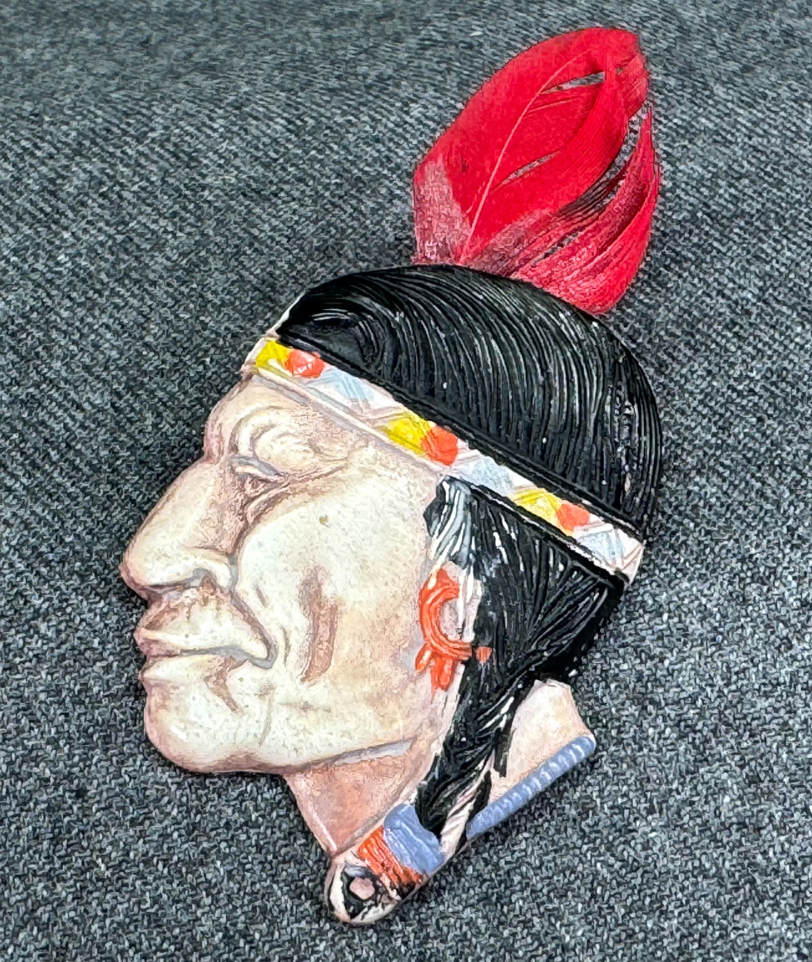 Vintage real feather applique Native American Indian celluloid pin brooch (1 of 7)