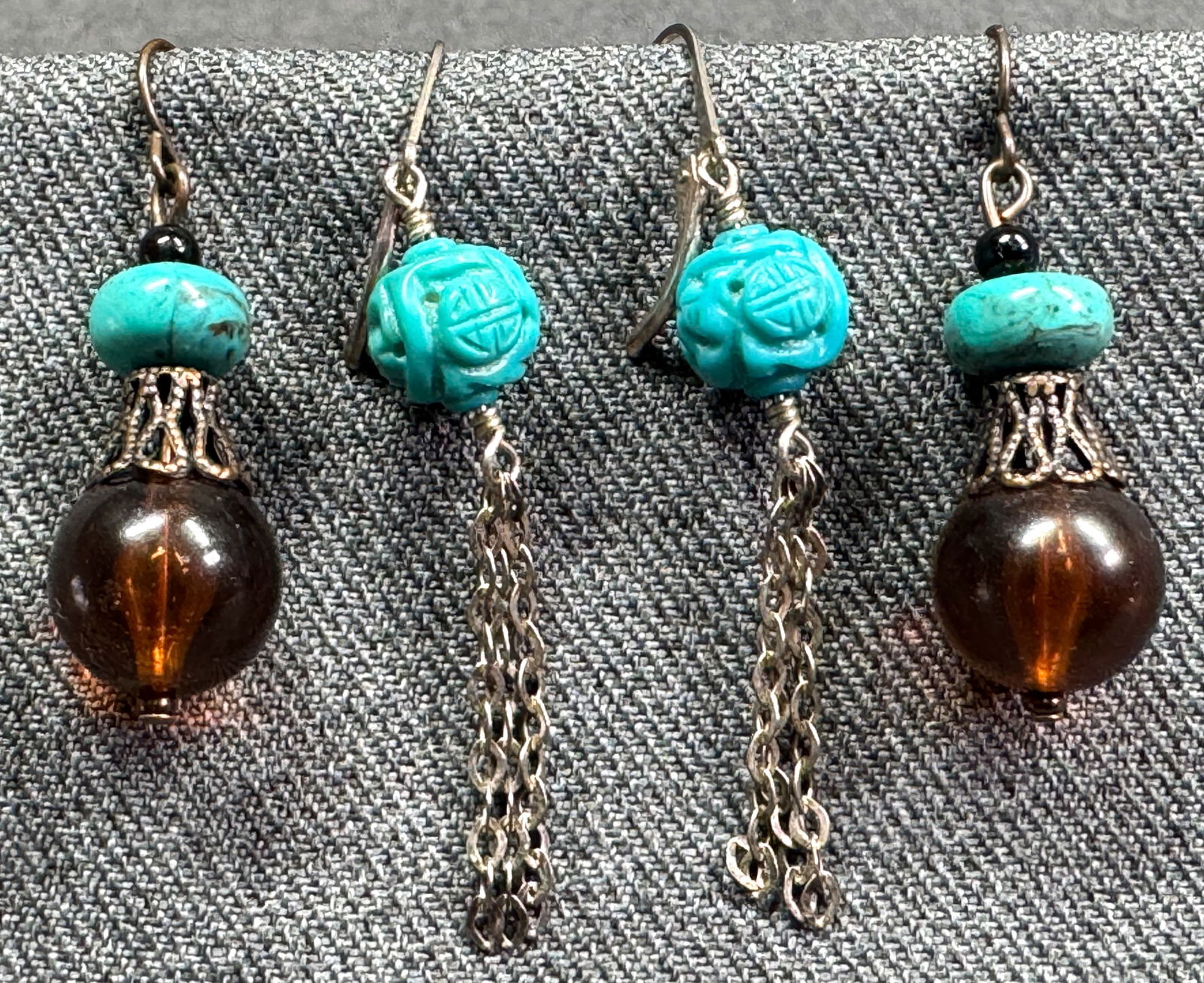 Vintage boho assorted turquoise plastic sterling pierced and copper color metal hook earrings (1 of 8)